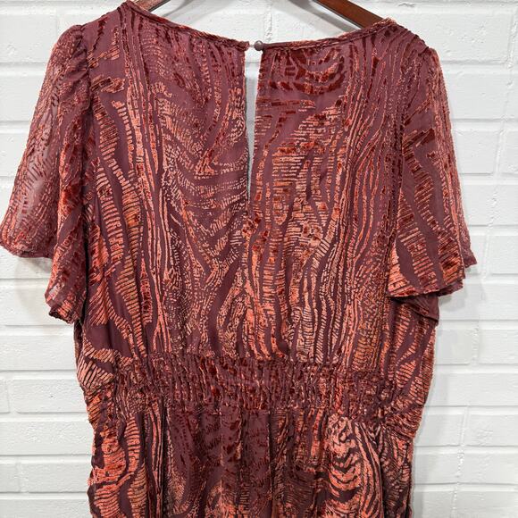 Anthropologie The Somerset Jumpsuit Velvet Burnout Edition Burgundy 2X Flowy - Picture 9 of 16